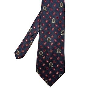 Tommy Hilfiger Navy Blue Necktie Mens OS Paisley Crest Italian Silk USA Made